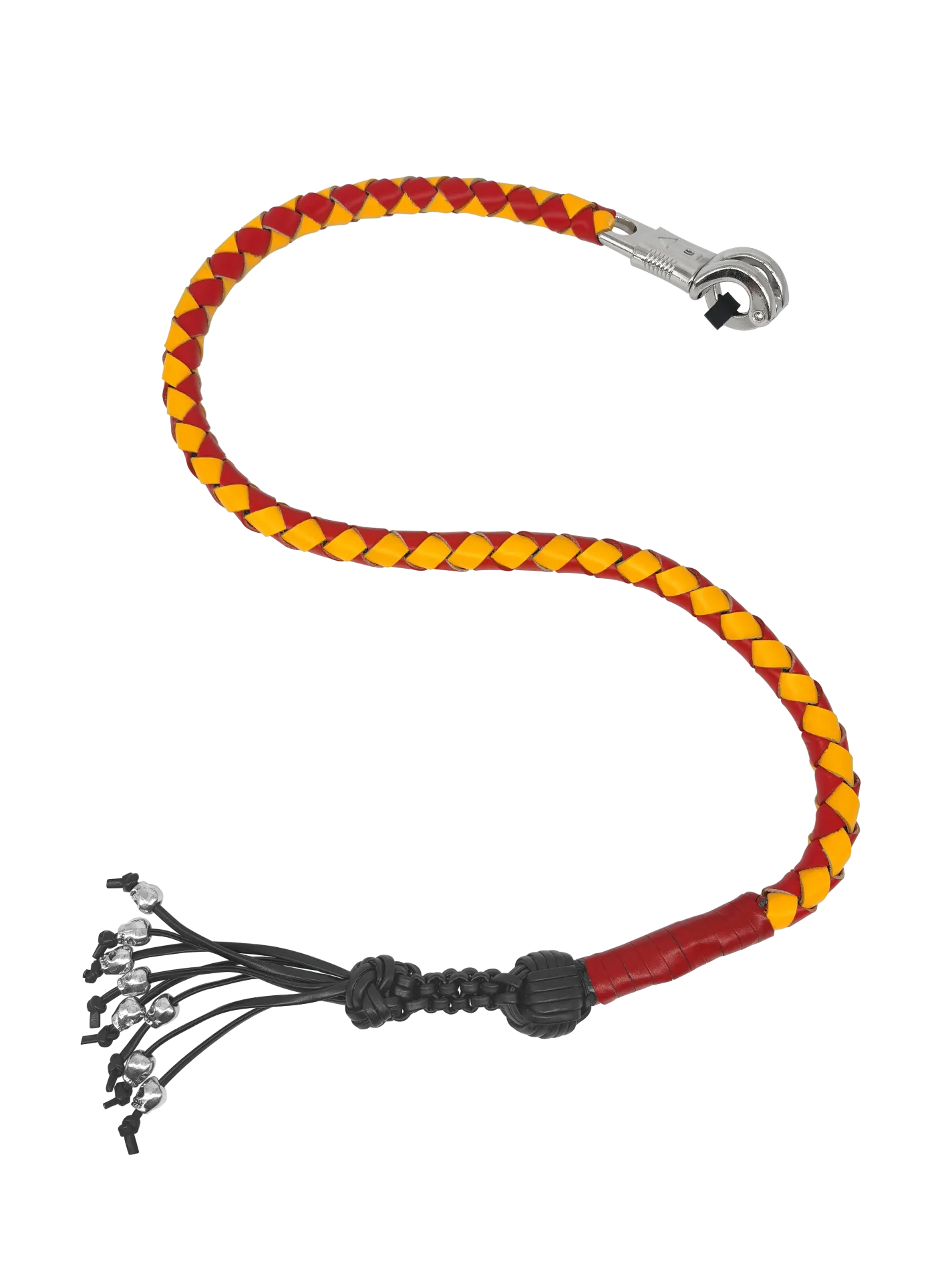 42" Long Get Back Whip Yellow & Red with Monkey Fist & Skulls