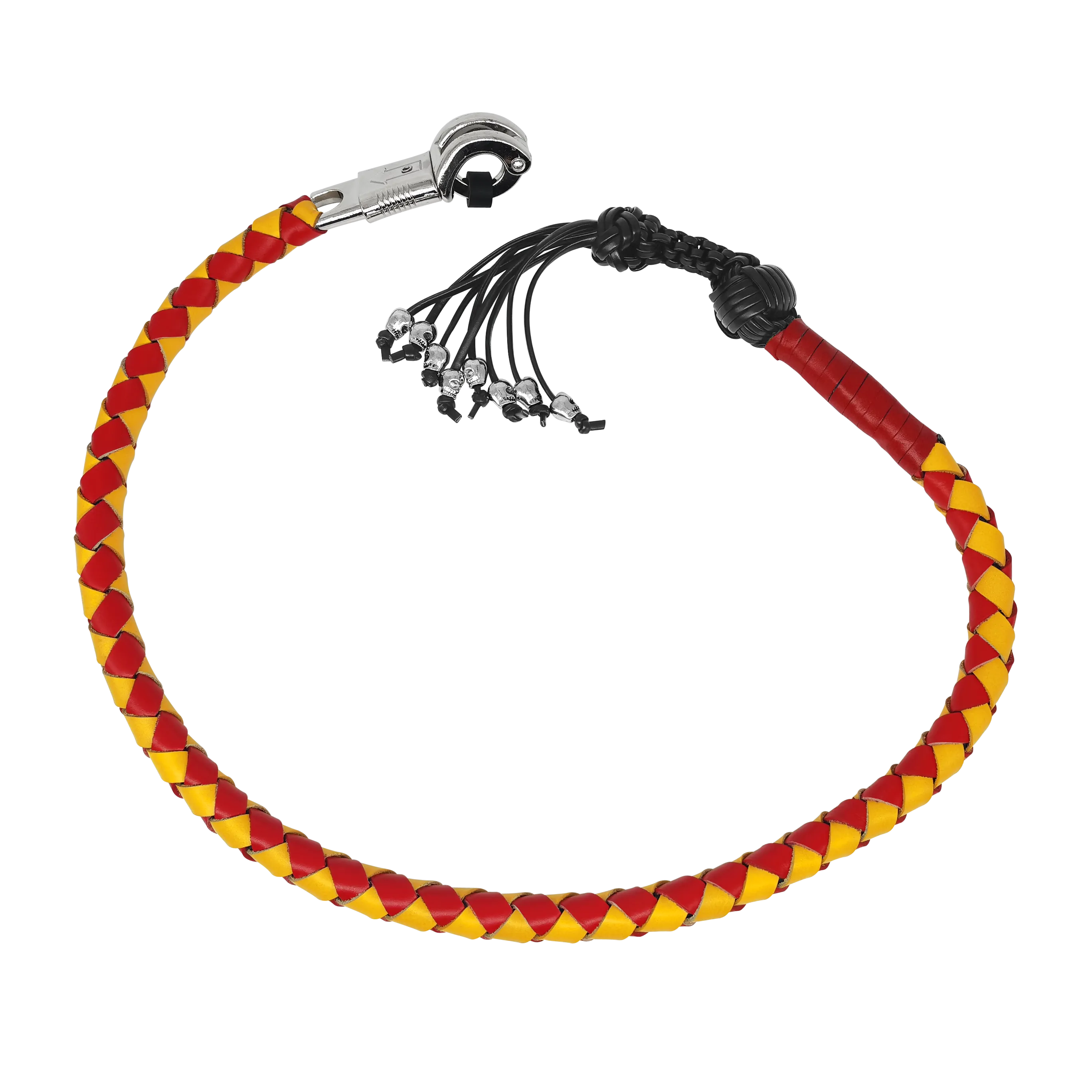 42" Long Get Back Whip Yellow & Red with Monkey Fist & Skulls