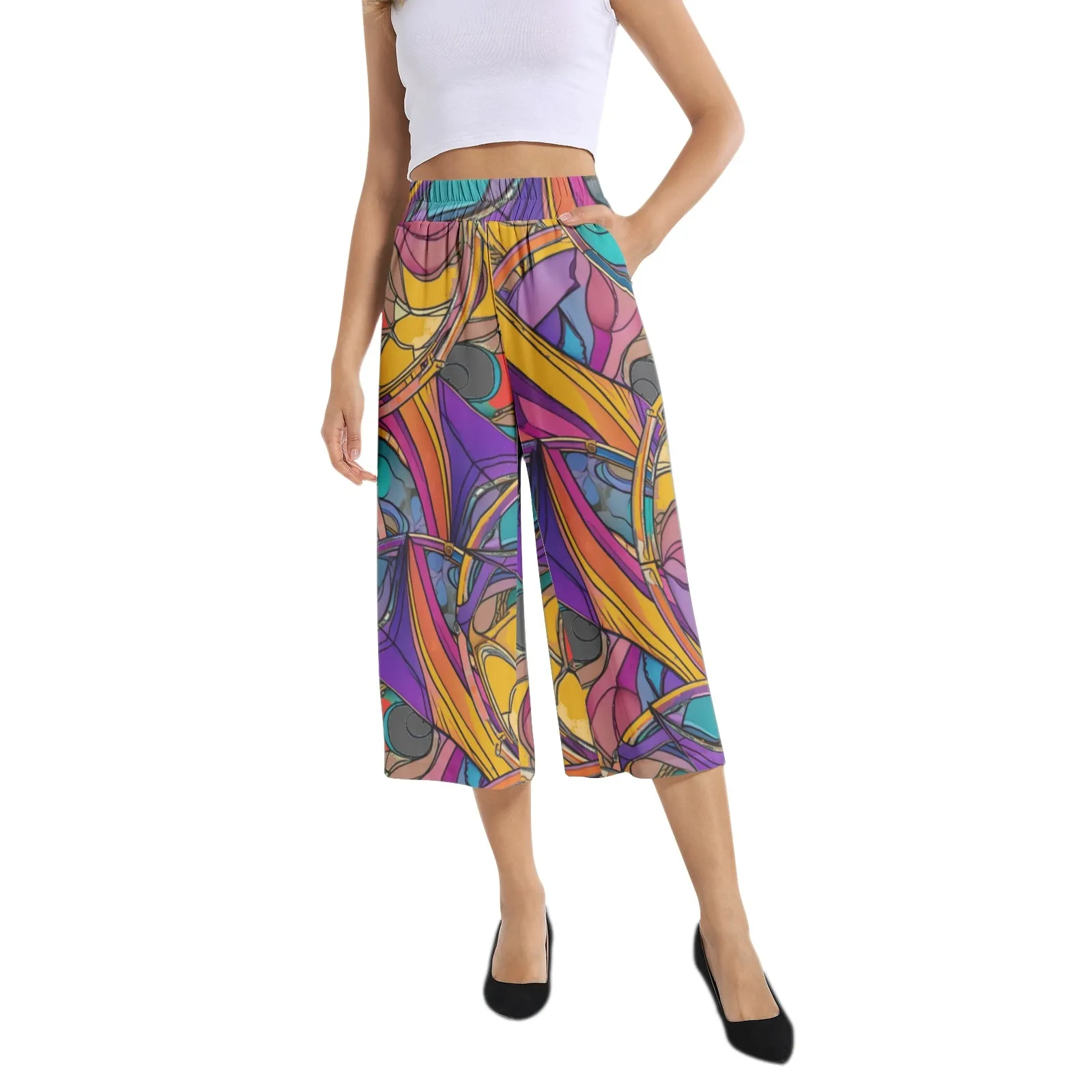 Abstract Urbania Elastic Waist Capris Wide Leg Pant