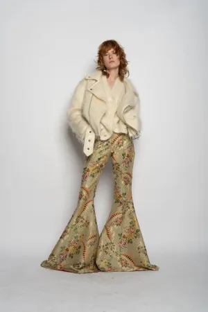 BEIGE BROCADE EXTREME FLARE TROUSERS