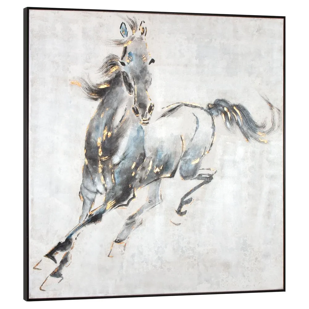 Contemporary Prancing Stallion Hand Painted Canvas