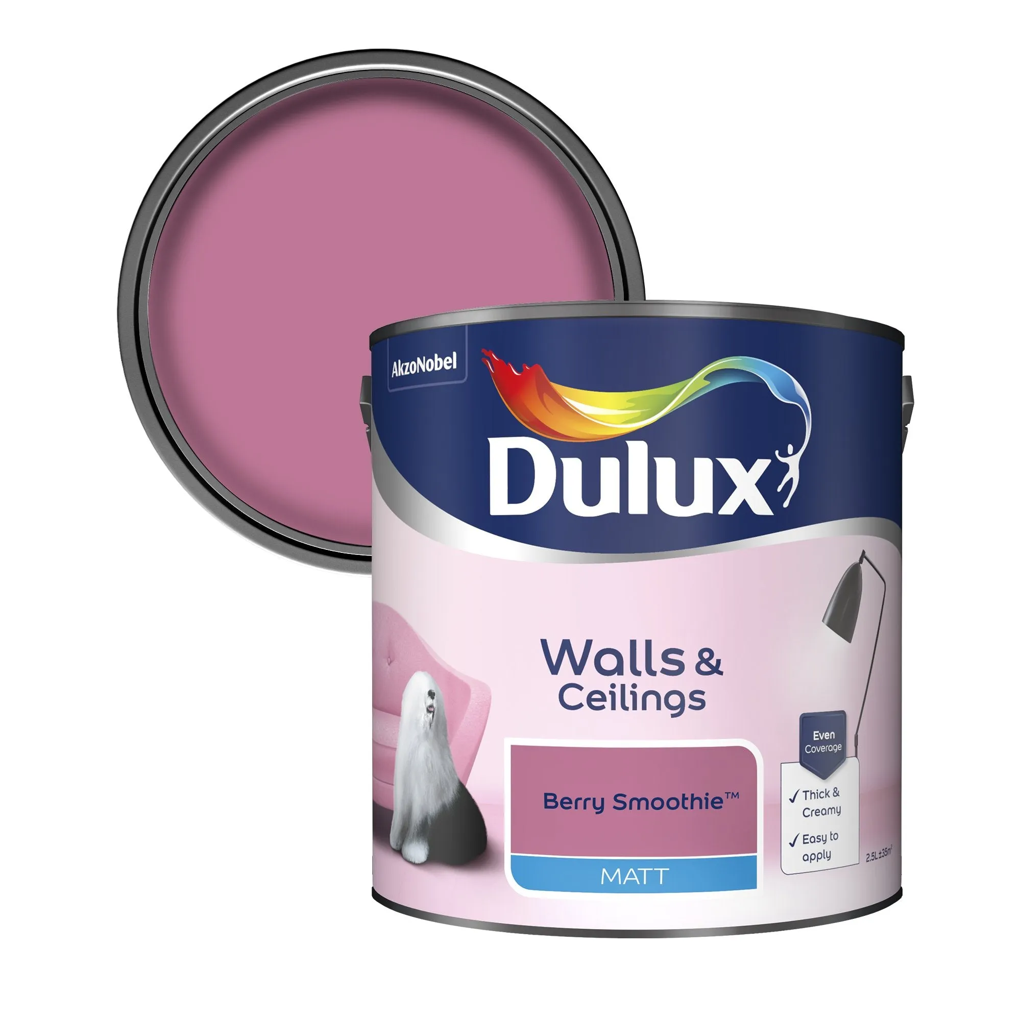 Dulux Matt Emulsion Paint For Walls And Ceilings - Berry Smoothie 2.5L