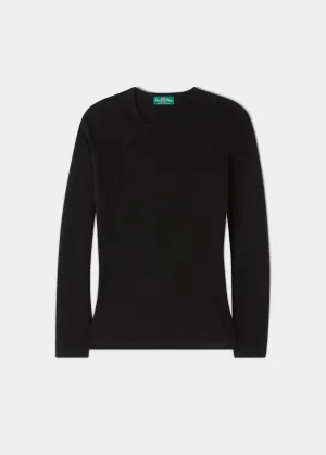 Harriet Ladies Geelong Lambswool Crew Neck Jumper In Black