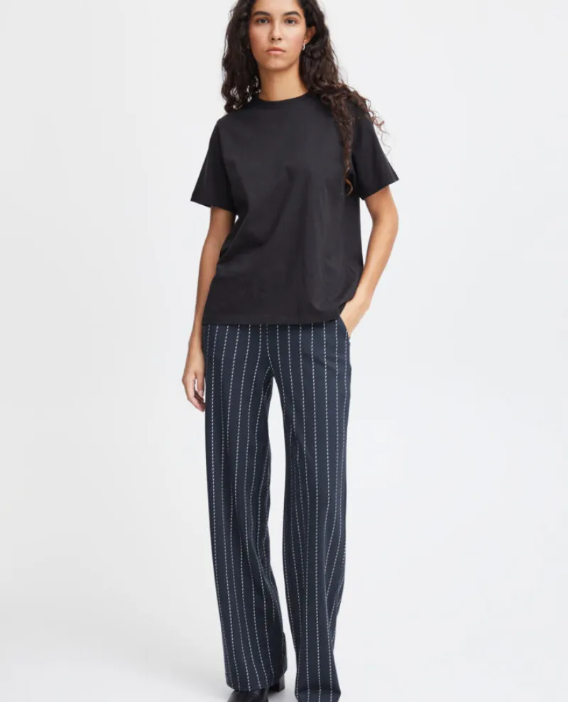 Ichi Ruti Navy Wide Leg Trousers