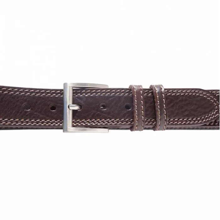 Italian Leather Casual Jeans Belt, Double Stitched, 1-1/2" wide