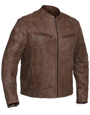 Men's Distressed Brown Biker Jacket 6045.ANT MJ