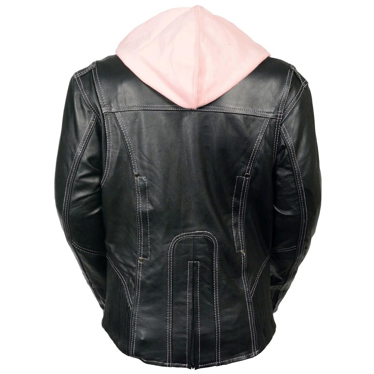 Milwaukee Leather ML2066 Women's 3/4 Black and Pink Leather Hoodie Jacket with Reflective Tribal Design