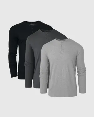 Monochrome Long Sleeve Henley 3-Pack