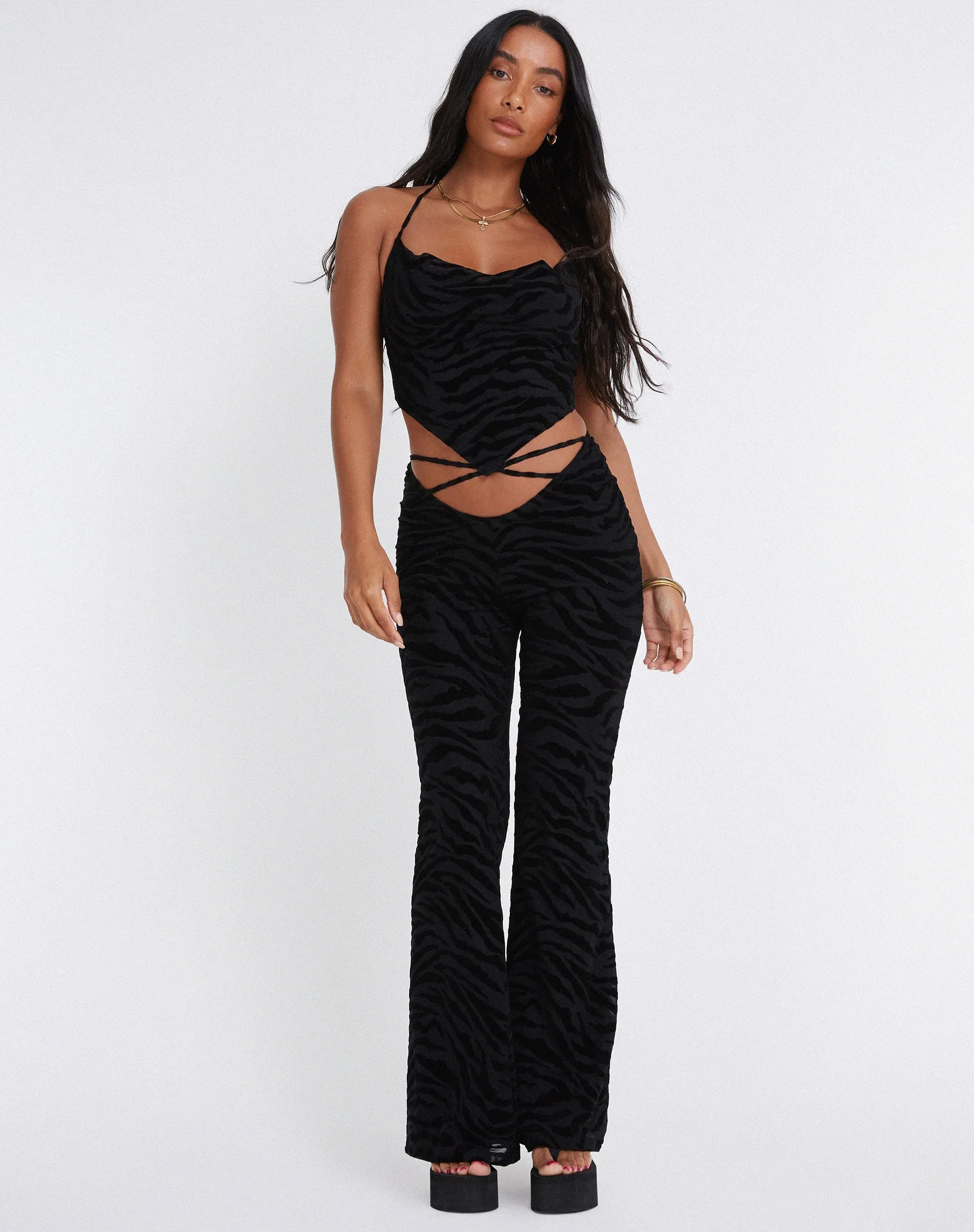 Nancha Flare Trouser in Zebra Flock Black