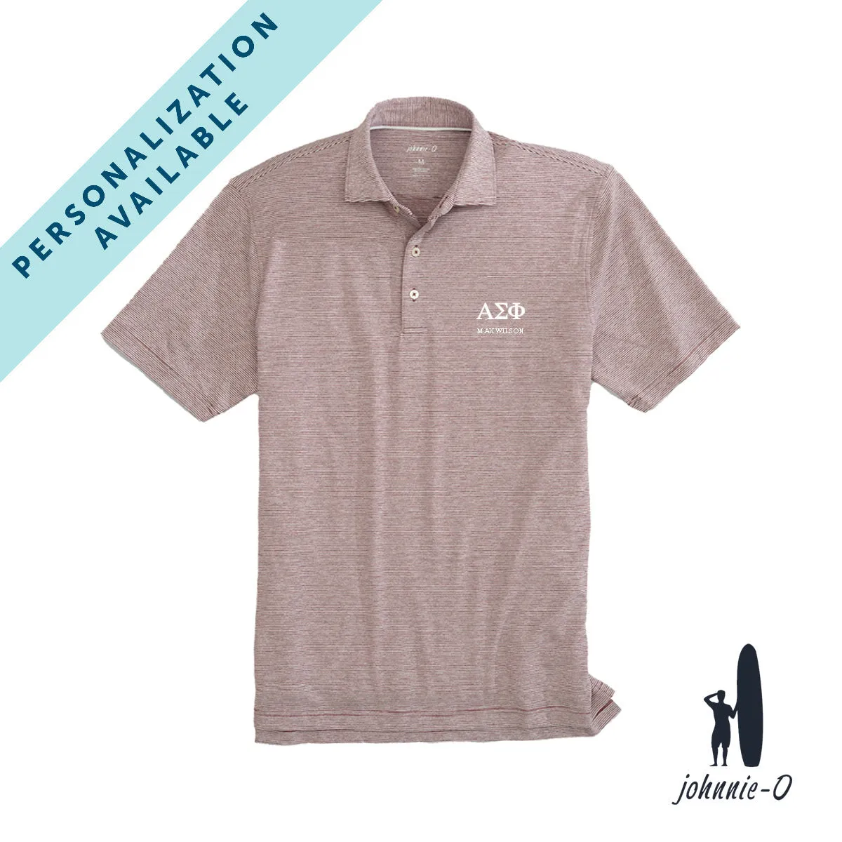 New! Alpha Sig Personalized Johnnie-O Striped Polo