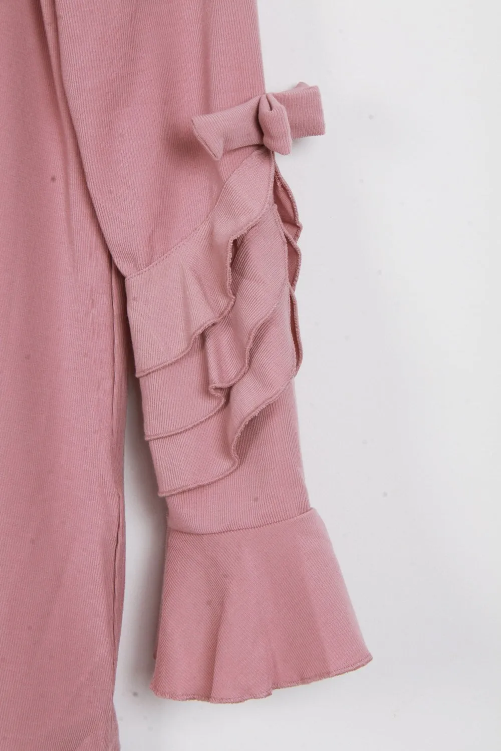 Ruffle Bow Detail Bell Sleeve Fur Trim Collar Knitted Jumper