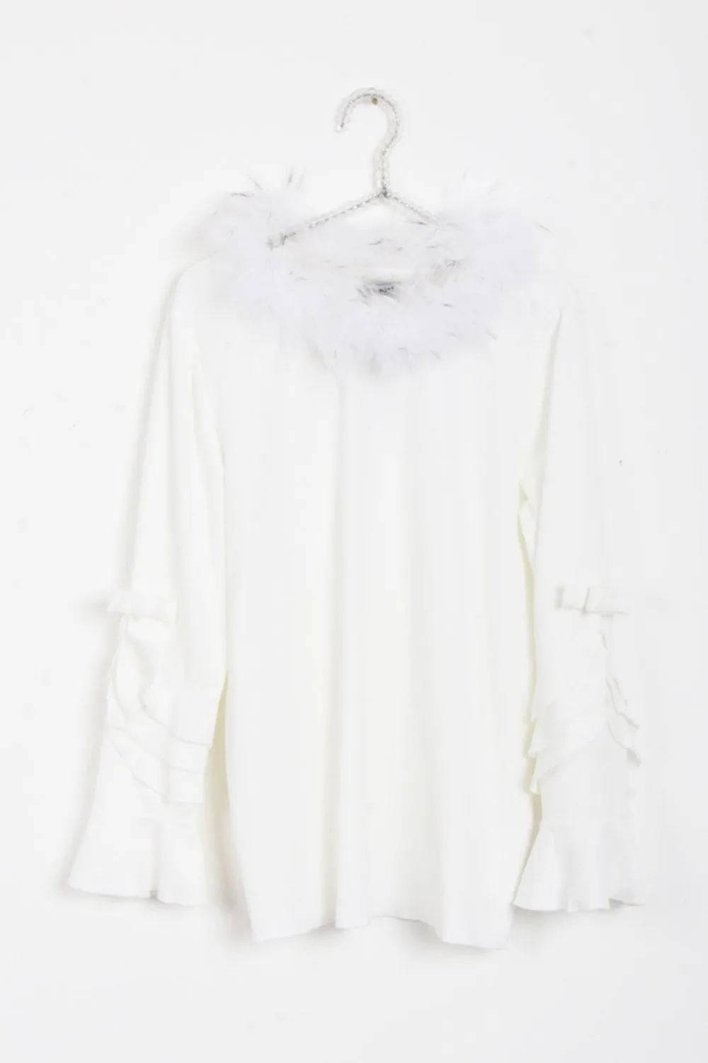 Ruffle Bow Detail Bell Sleeve Fur Trim Collar Knitted Jumper