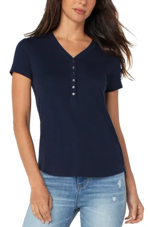 Short Sleeve Henley Tee - Dark Navy