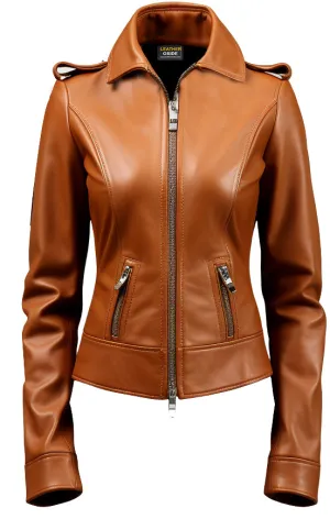 Slimfit Women Designer Brown Leather Jacket