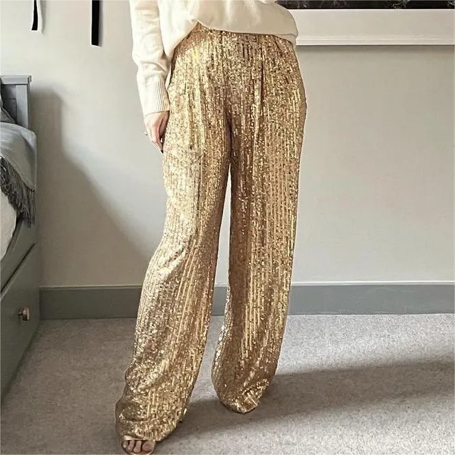 Spring Street Casual All Match Sequined Wide Leg Trousers