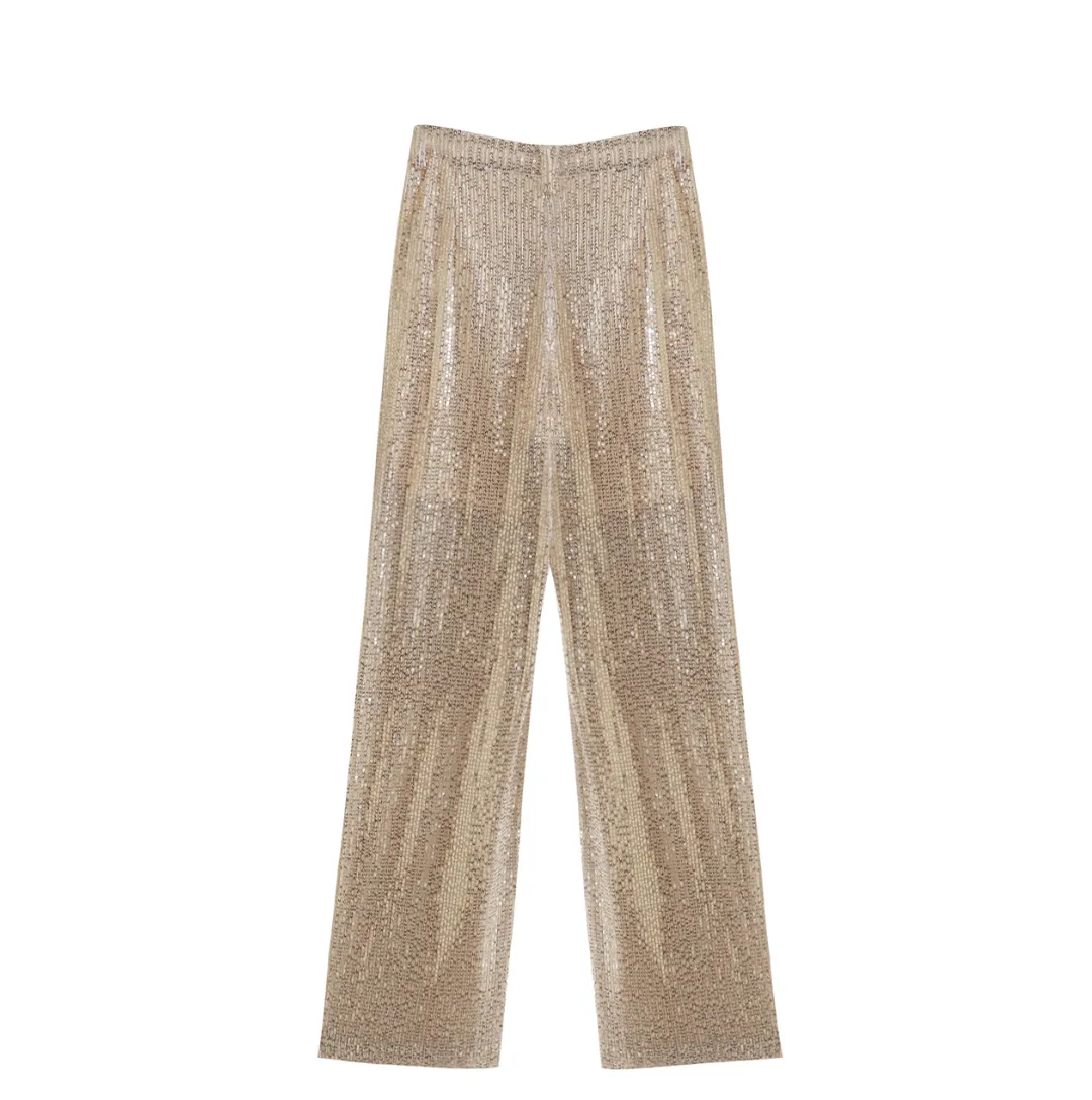 Spring Street Casual All Match Sequined Wide Leg Trousers