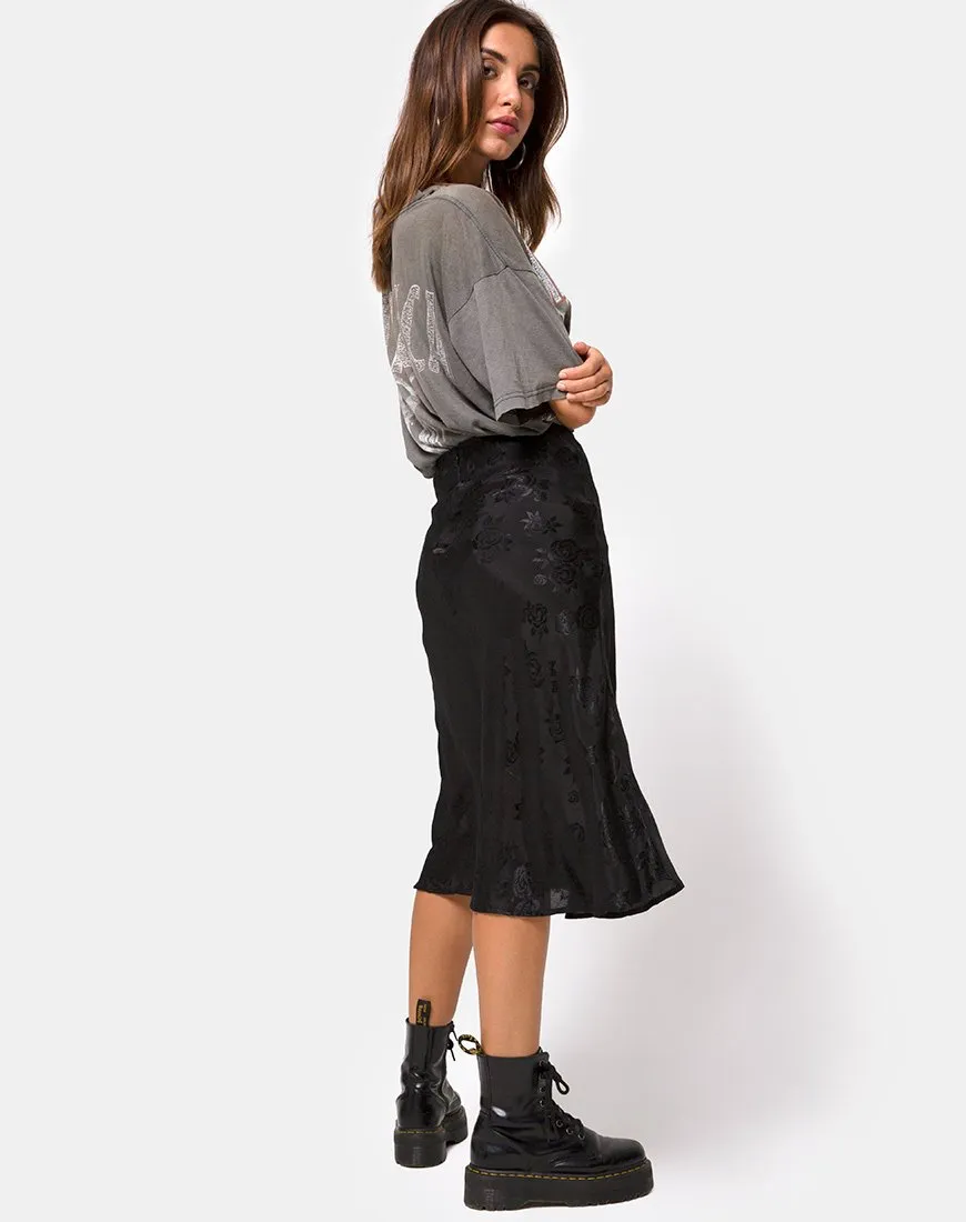 Tauri Midi Skirt in Satin Rose Black